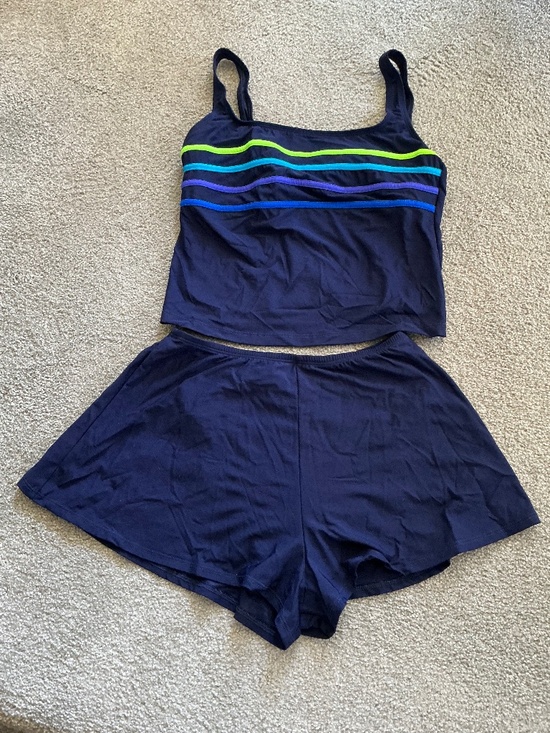 Slim Allure Other - Slim Allure Blue Tankini Swim Swimsuit With Colorful Stripes